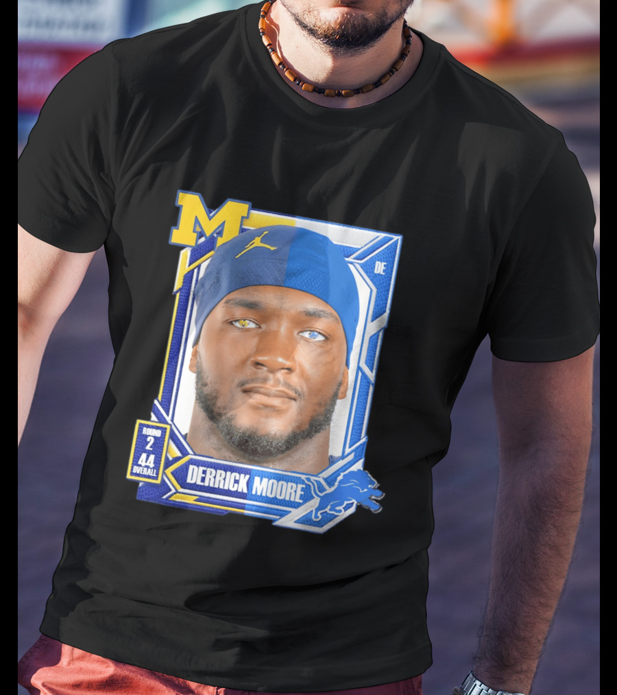 Derrick Moore Detroit Lions Round 2 Pick 44 Michigan 2026 Draft T-Shirt