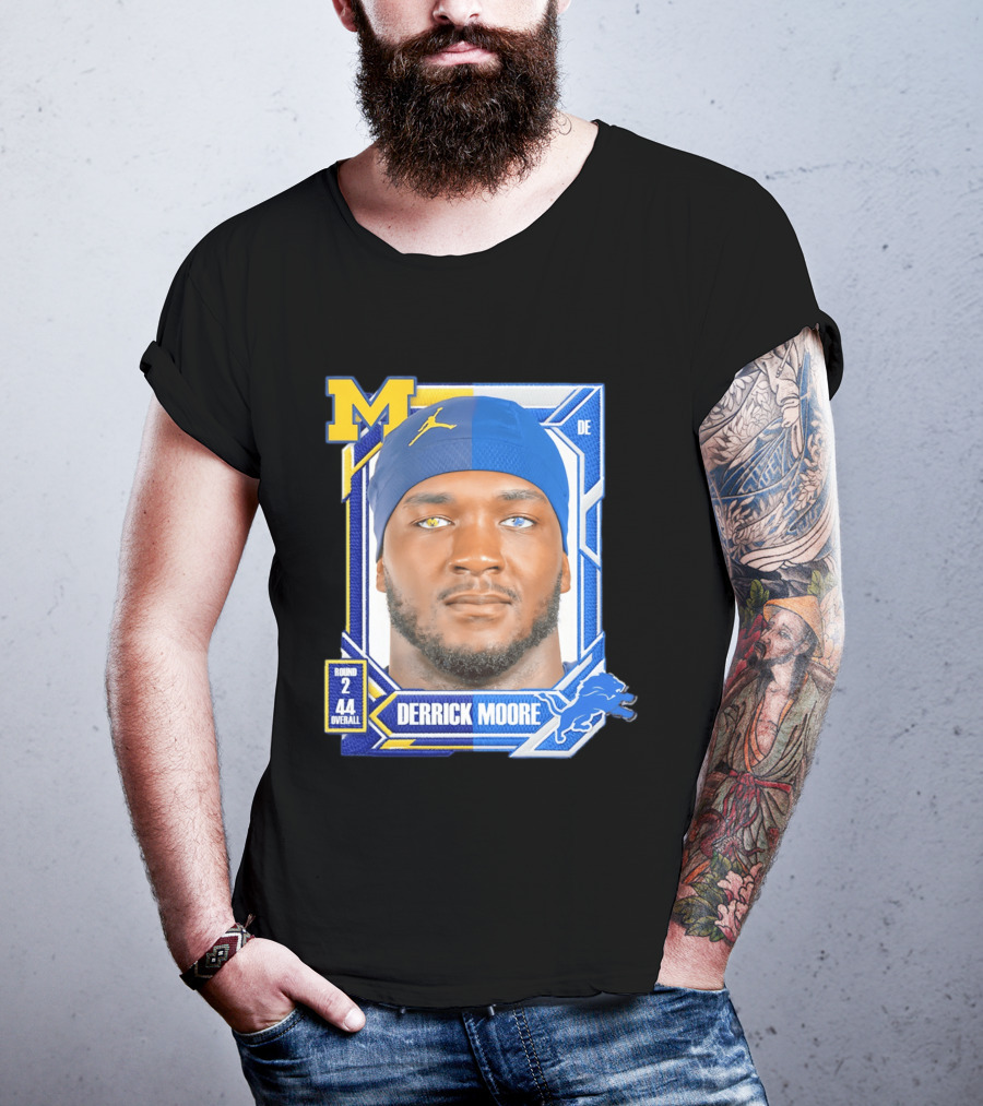 Derrick Moore Detroit Lions Round 2 Pick 44 Michigan 2026 Draft T-Shirt