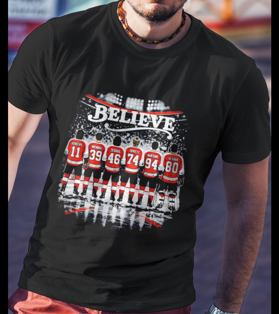Believe Philadelphia Flyers Konecny Michkov Zegras Tippett Martone Vladar NHL Team Back View T-Shirt