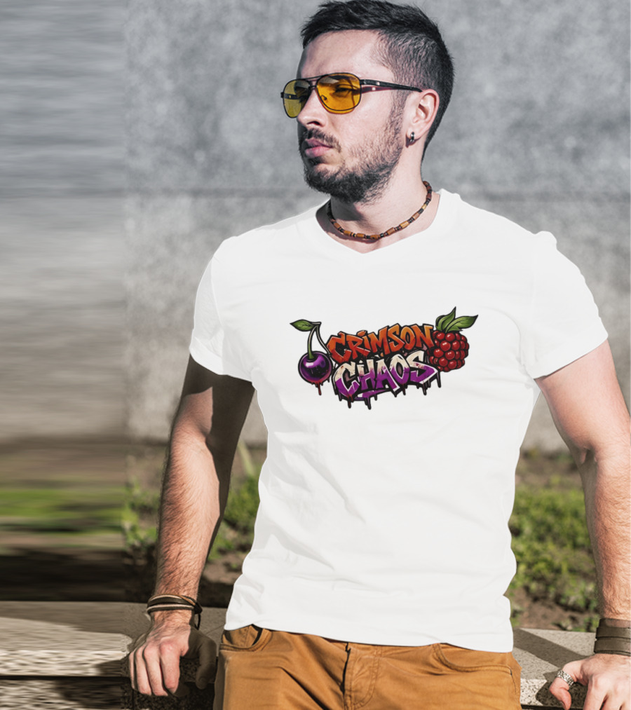 Crimson Chaos Fruits Cherry And Raspberry Graffiti T-Shirt