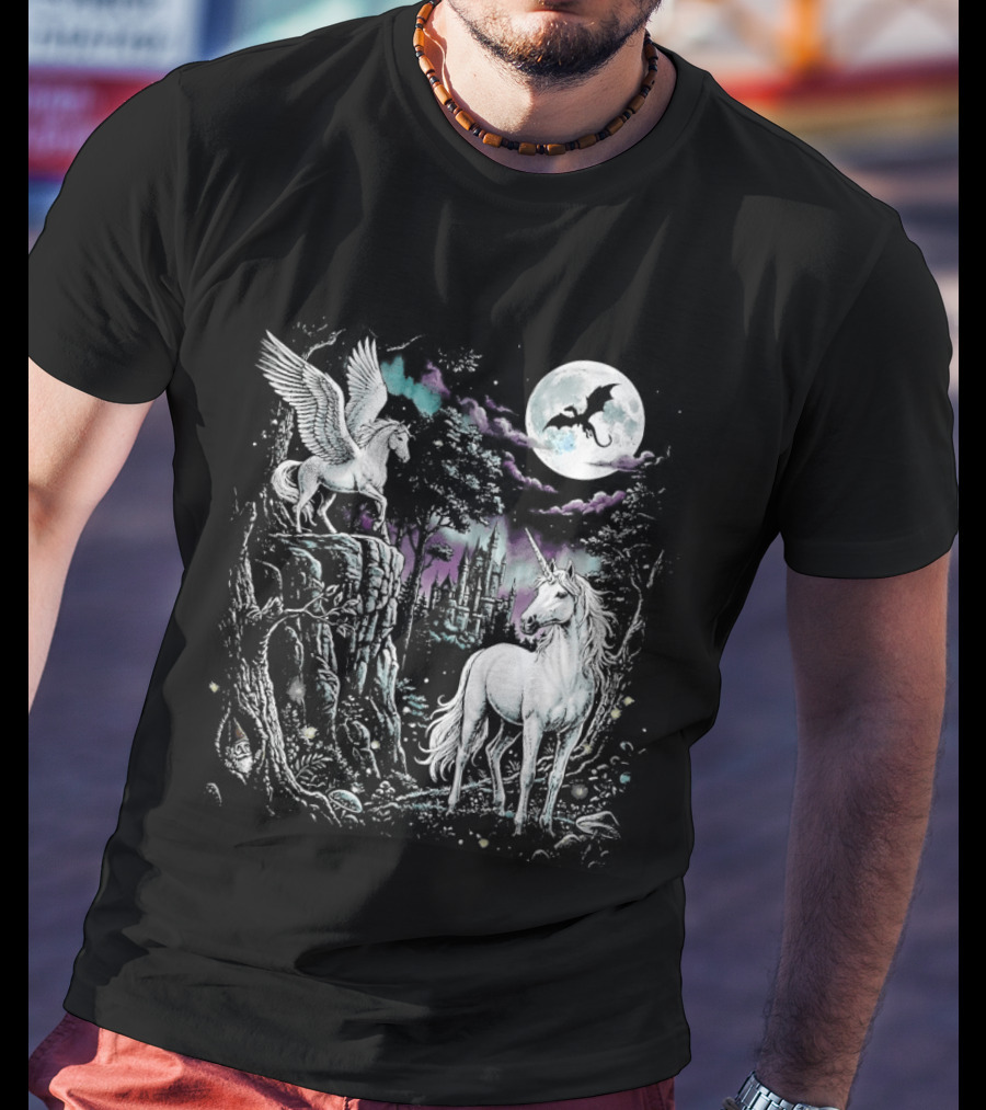 Fantasy Unicorn Neon Galaxy Moonlight Enchantment T-Shirt