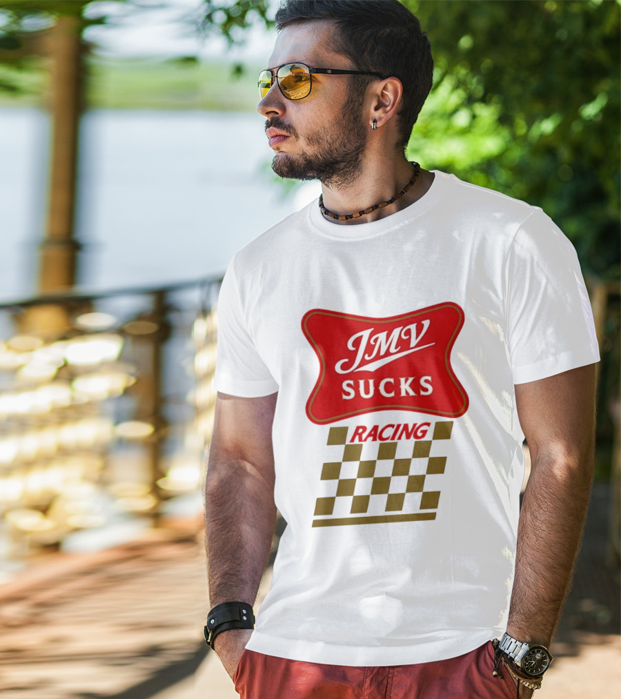 JMV Sucks Racing Checkered Flag Red And White T-Shirt