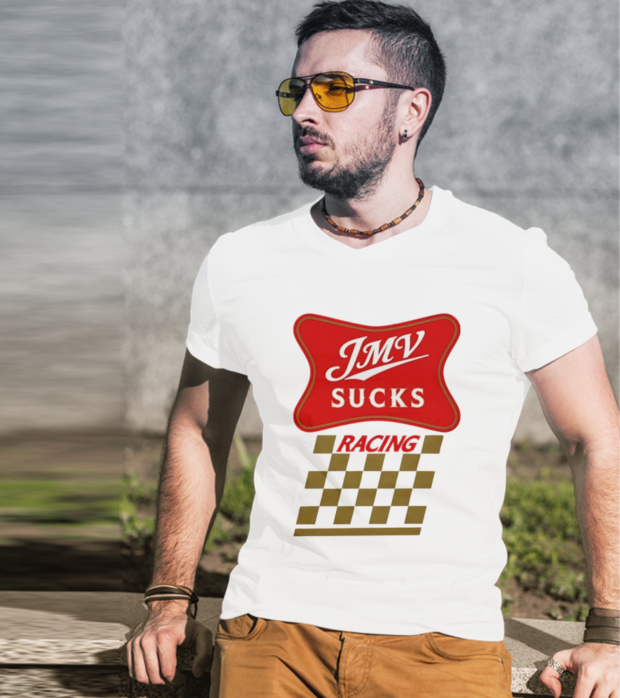 JMV Sucks Racing Checkered Flag Red And White T-Shirt