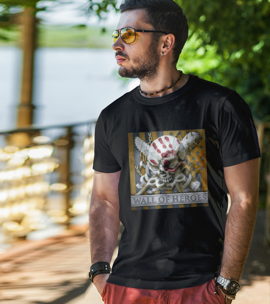 Five Finger Death Punch Wall Of Heroes Skull And Mace Chains Stars T-Shirt