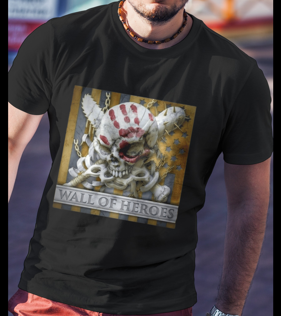 Five Finger Death Punch Wall Of Heroes Skull And Mace Chains Stars T-Shirt