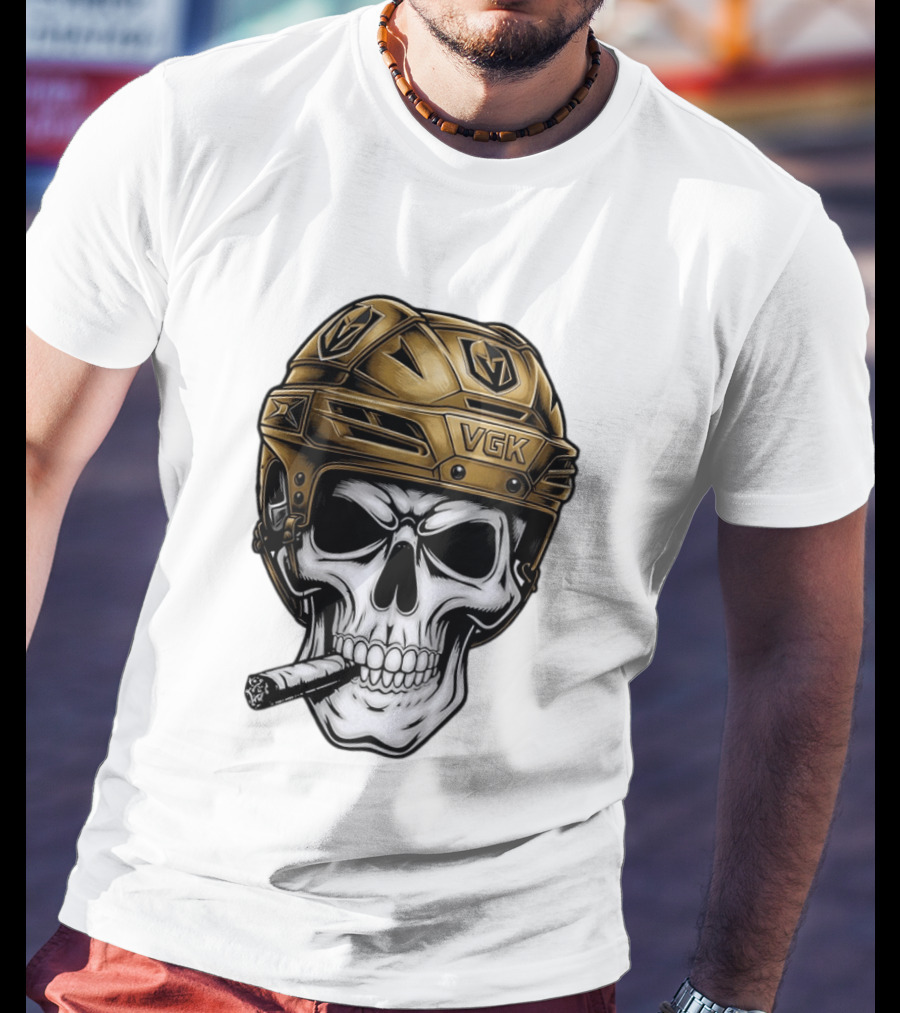 VGK Skull Helmet Vegas Golden Knights Smoking Cigar T-Shirt
