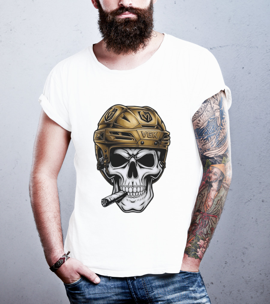 VGK Skull Helmet Vegas Golden Knights Smoking Cigar T-Shirt