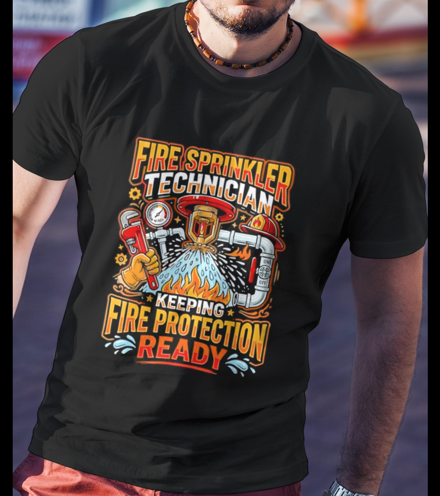 Fire Sprinkler Technician Keeping Fire Protection Ready T-Shirt