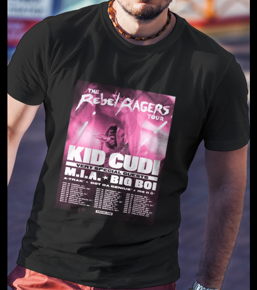 The Rebel Ragers Tour Kid Cudi 2026 Featuring M.I.A. Big Boi A Trak Dot Da Genius Tour Dates T-Shirt