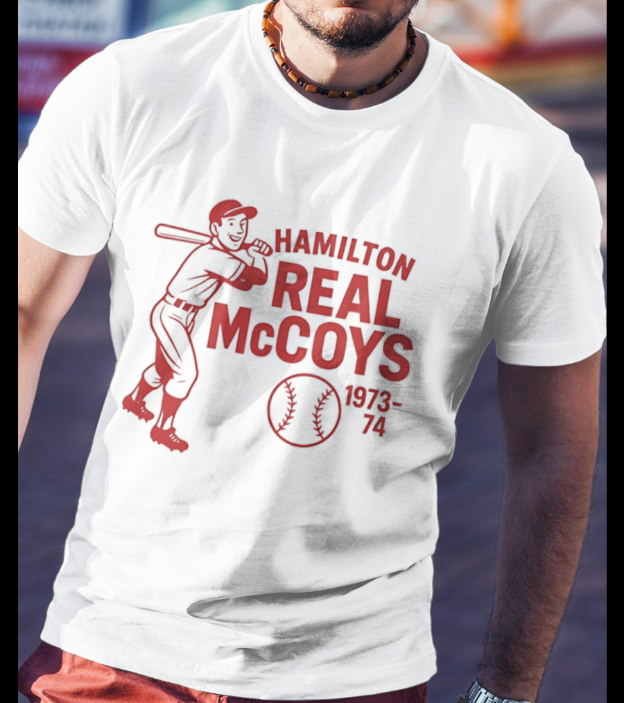 Hamilton Real McCoys Baseball 1973 1974 Retro Player T-Shirt