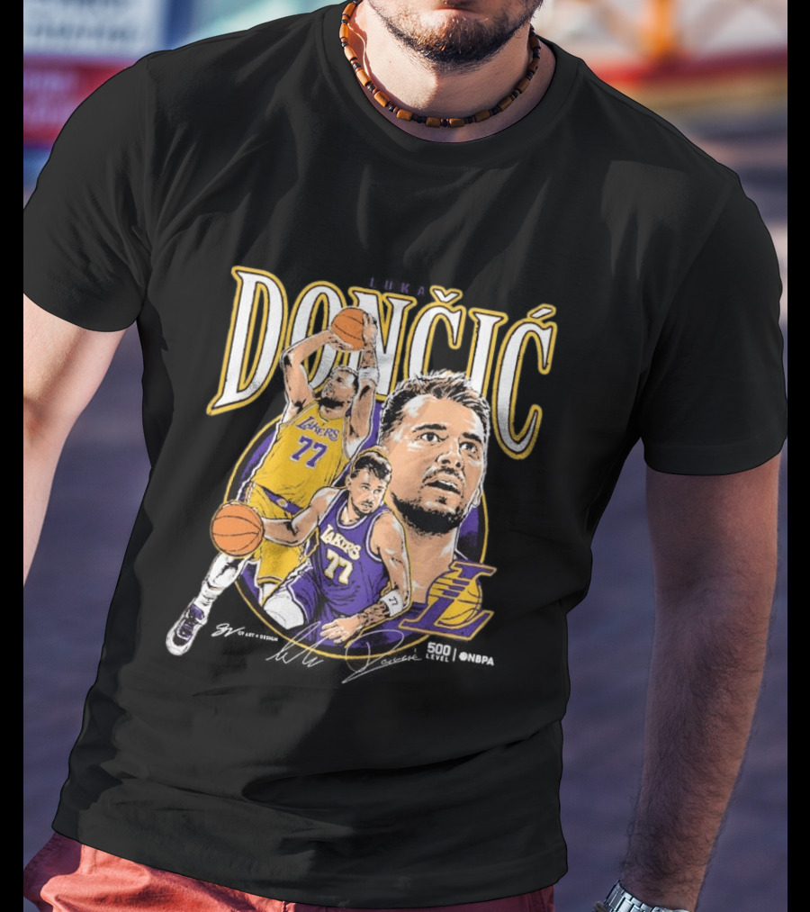 Doncic Lakers 77 Trio Basketball T-Shirt