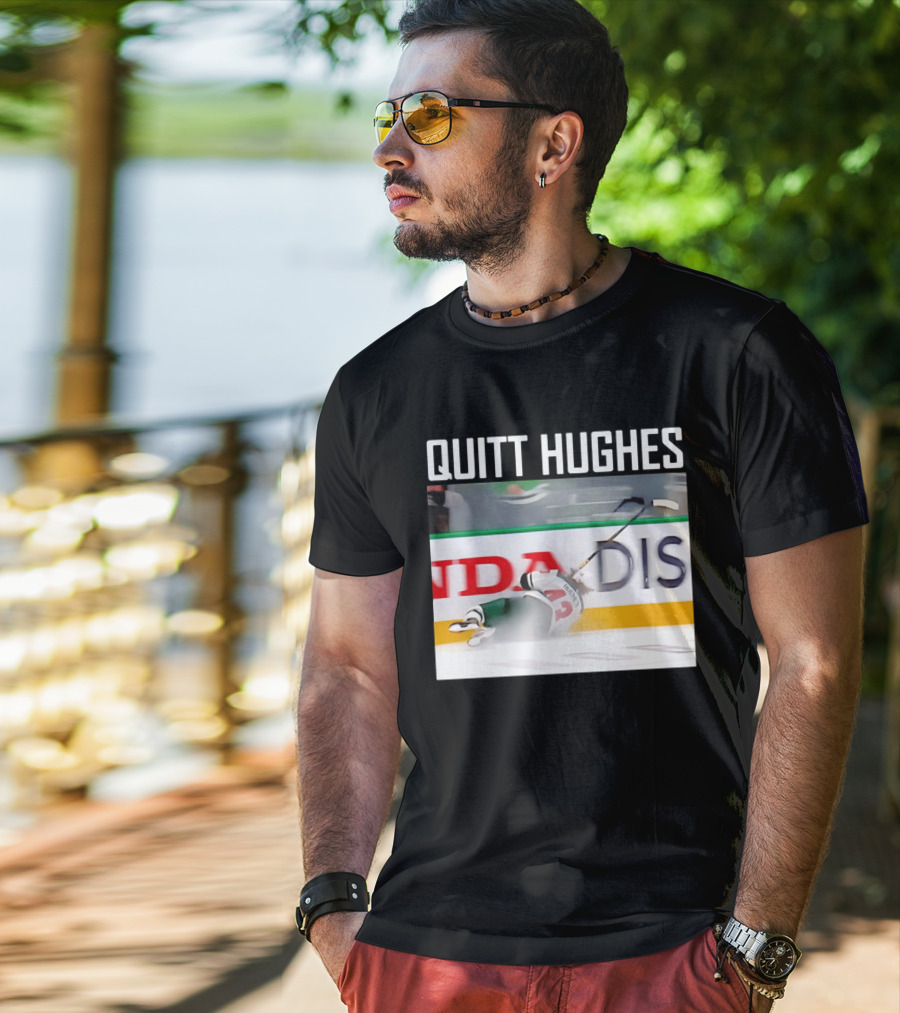 Quitt Hughes Hockey Player Falling Action Moment T-Shirt