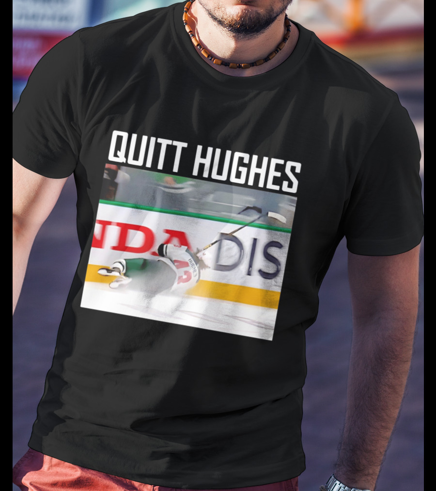 Quitt Hughes Hockey Player Falling Action Moment T-Shirt