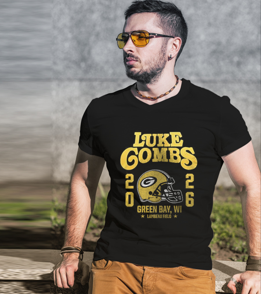 Luke Combs Green Bay WI Tour 2026 Helmet Packers Collaboration T-Shirt