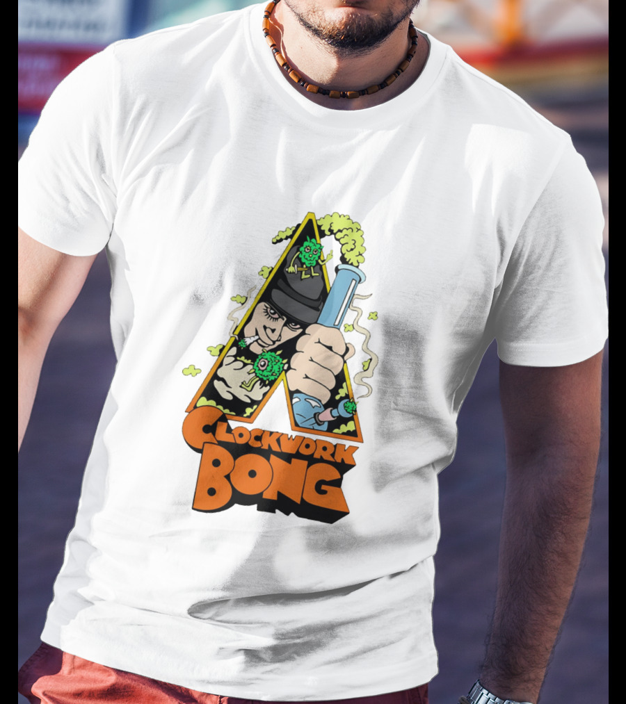 Work Bong Triangle Character Holding Bong With Smoke And Green Creatures T-Shirt