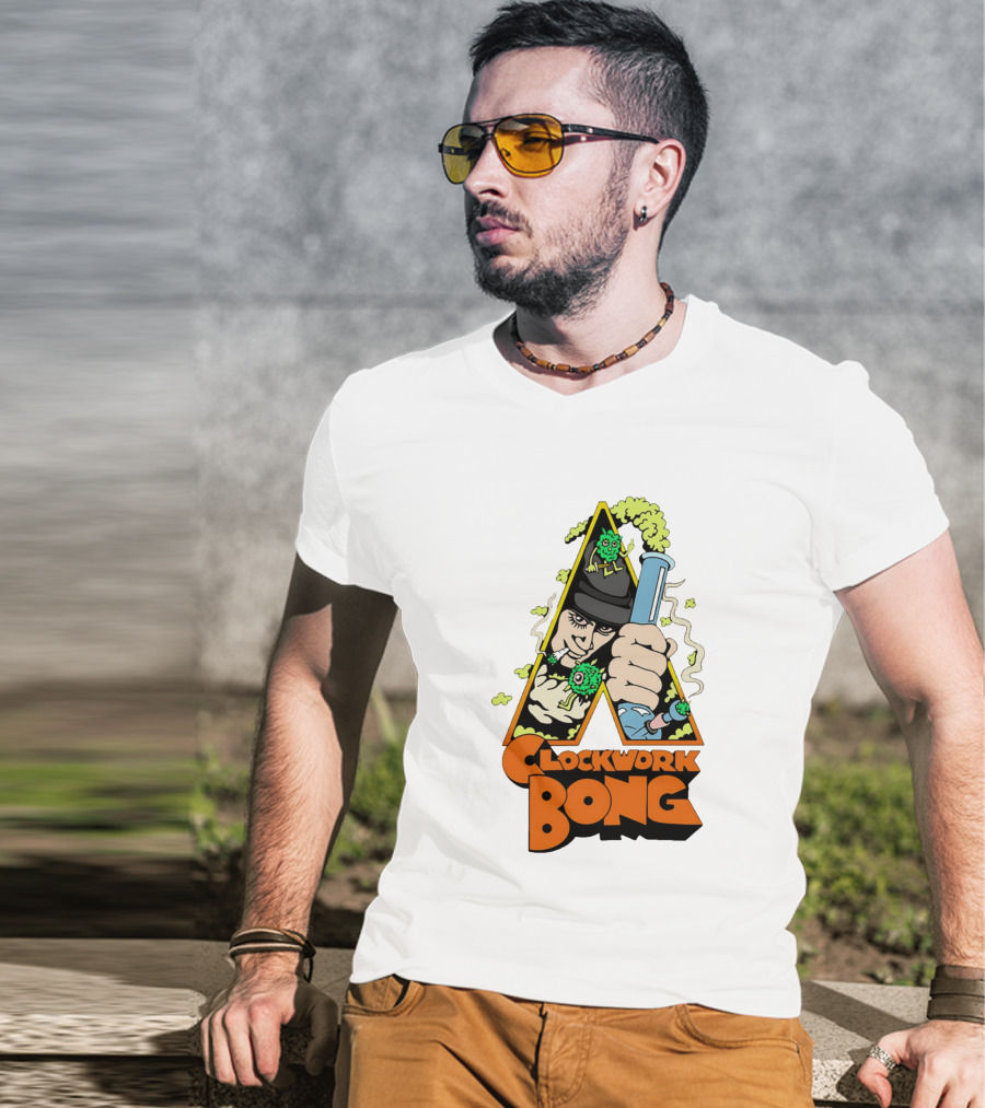 Work Bong Triangle Character Holding Bong With Smoke And Green Creatures T-Shirt