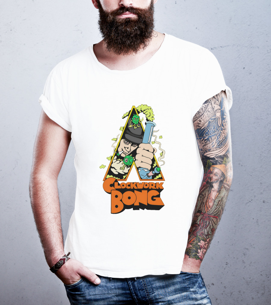Work Bong Triangle Character Holding Bong With Smoke And Green Creatures T-Shirt