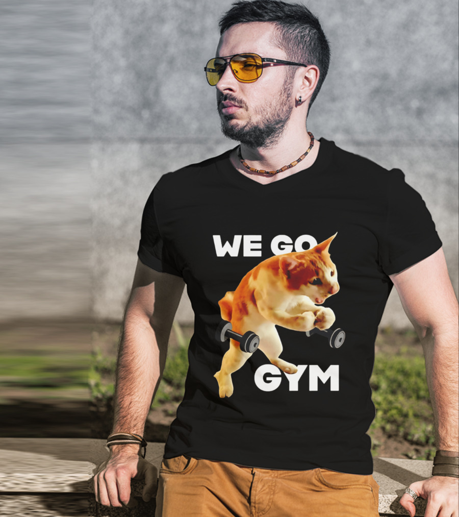 We Go Gym Cat Dumbbell Fitness Fun T-Shirt