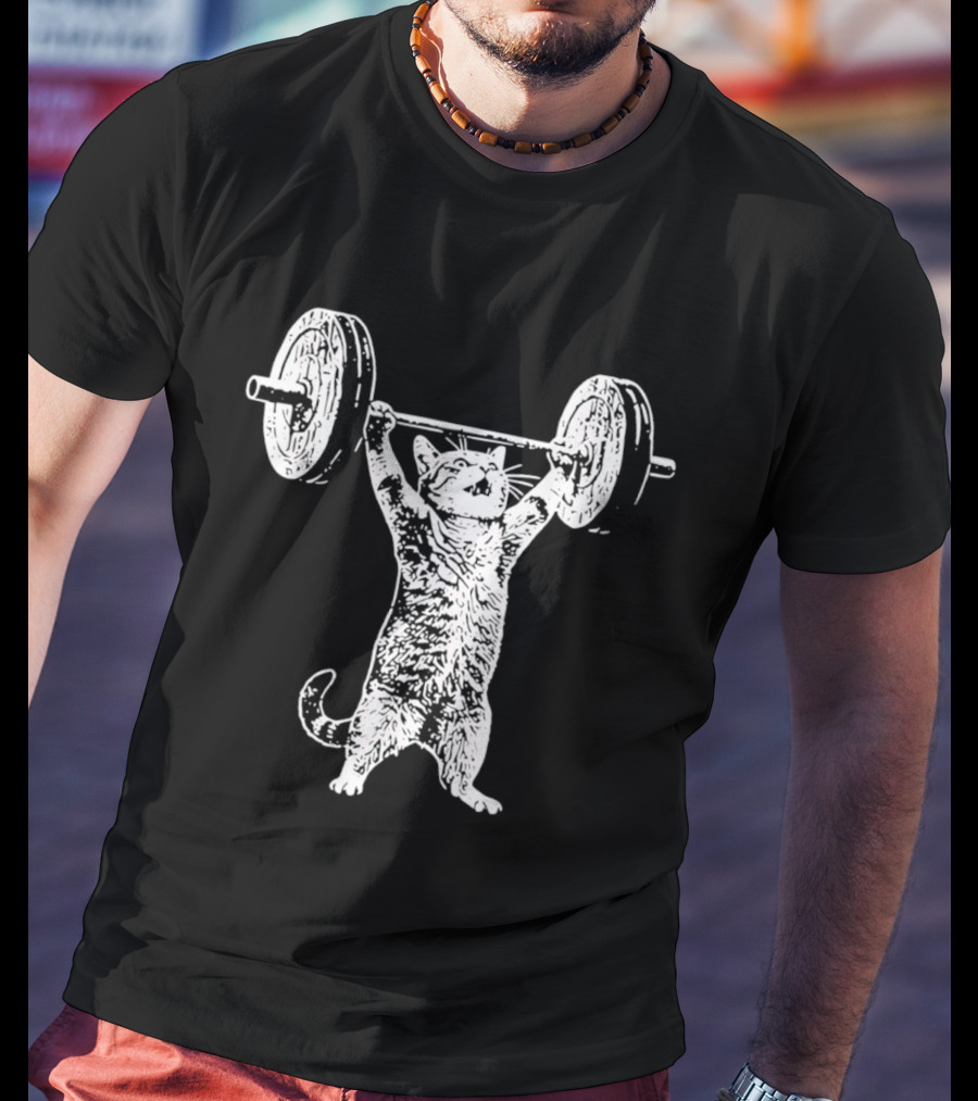 Weight Lifting Cat With Barbell T-Shirt
