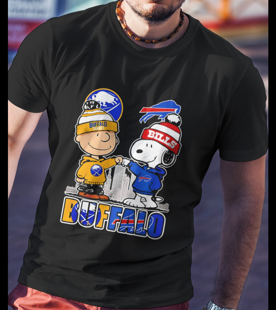 Buffalo Sabres Bills Snoopy City Skyline Collaboration With Charlie Brown T-Shirt