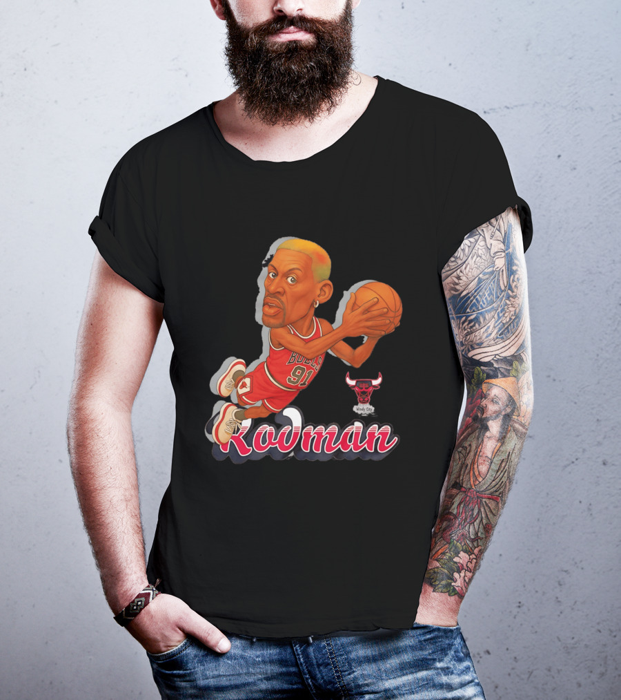 Dennis Rodman Chicago Bulls 91 Fickett Classics Windy City Cartoon T-Shirt