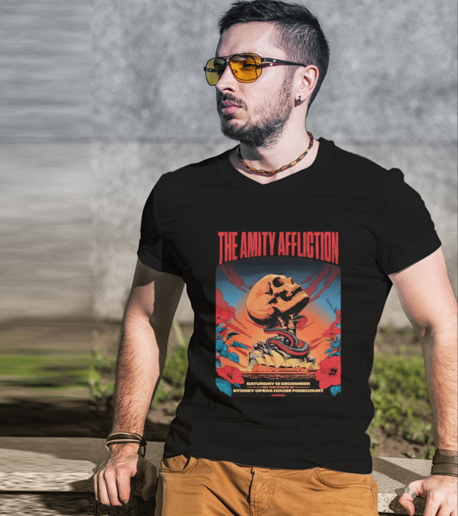 The Amity Affliction Sydney Opera House Forecourt Tour 12 December 2026 Skull Snake Flowers T-Shirt