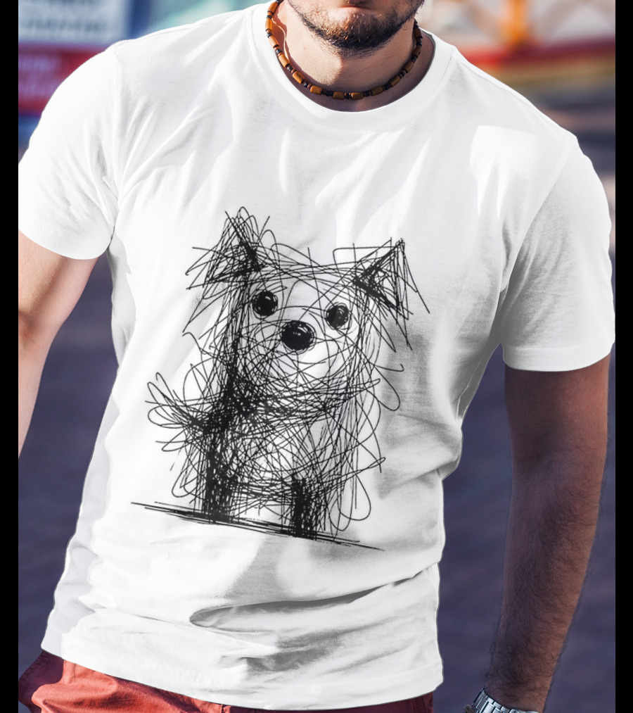 Scruffy Dog Chaos Doodle Drawing T-Shirt