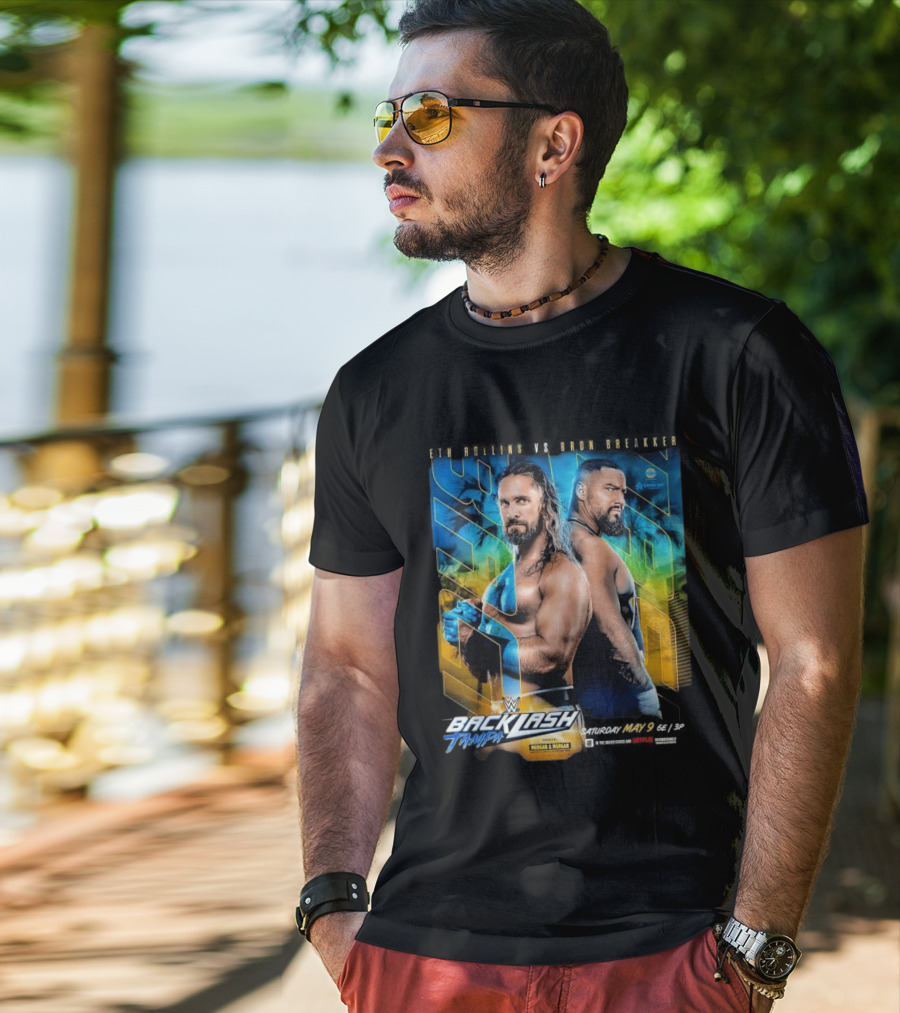 WWE Backlash Tampa 2026 Seth Rollins Vs Bron Breakker Match Card Morgan & Morgan Event T-Shirt