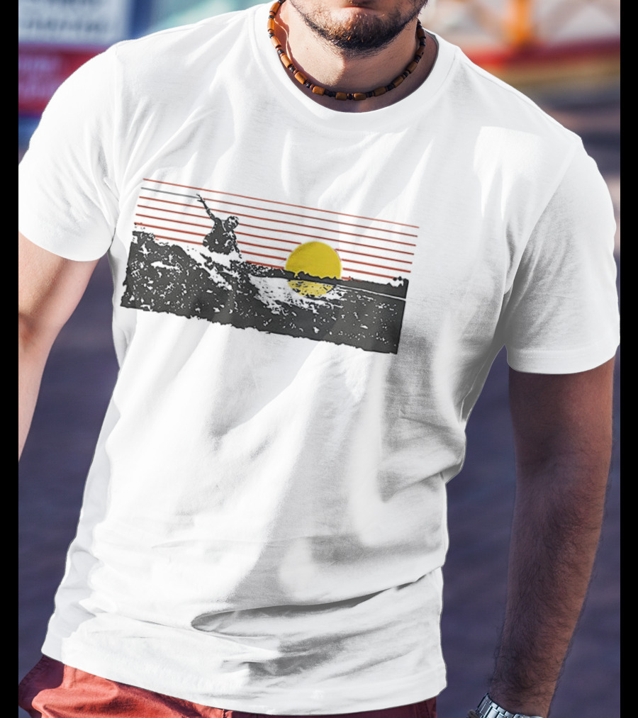 Sunset Surfer Retro Wave Yellow Sun Ocean Lines T-Shirt