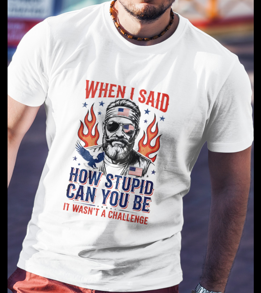 When I Said How Stupid Can You Be It Wasn't A Challenge Patriotic Eagle And Flaming T-Shirt
