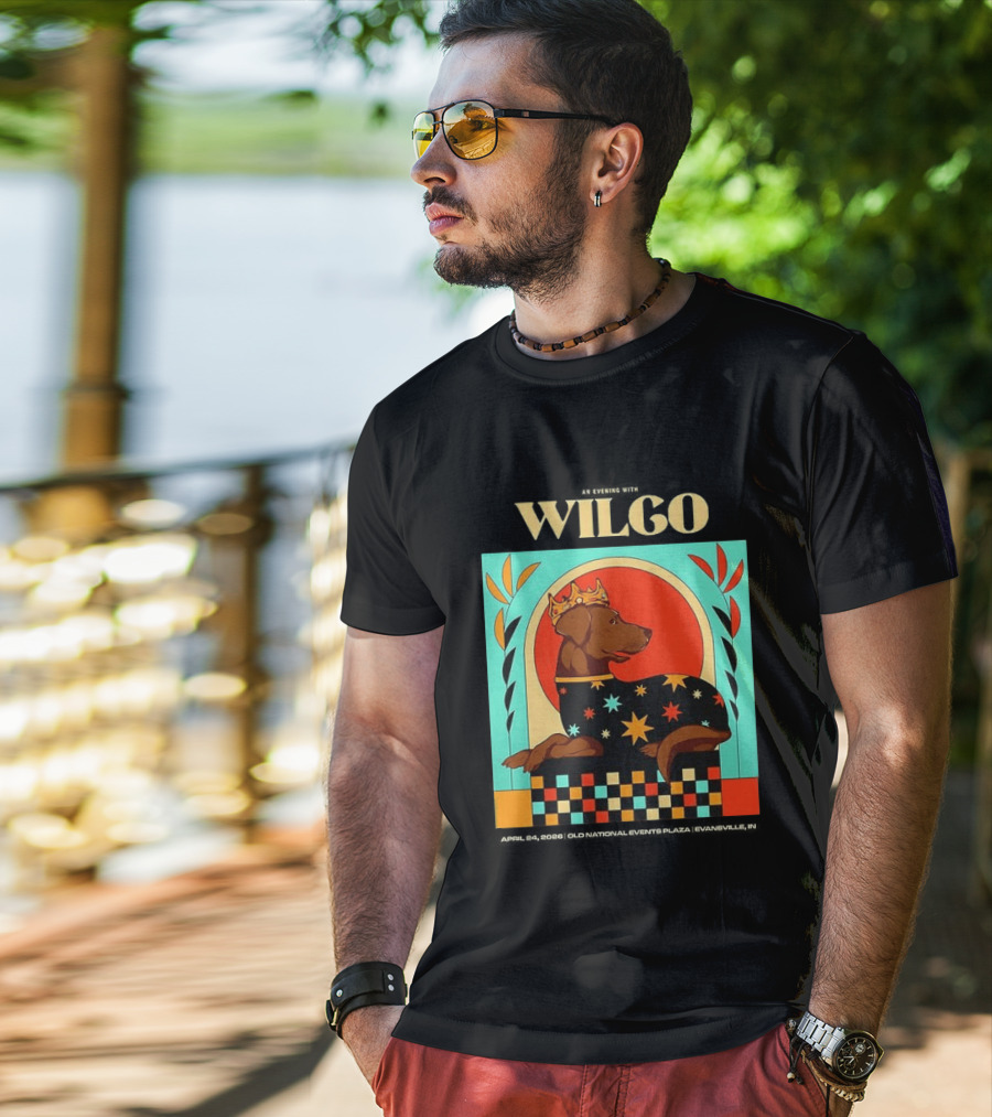 Wilco Dog With Crown And Stars April 2026 National Events Plaza Evansville T-Shirt