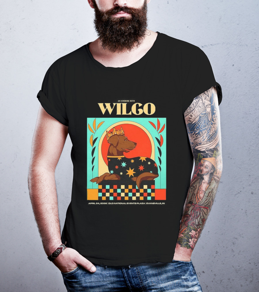Wilco Dog With Crown And Stars April 2026 National Events Plaza Evansville T-Shirt