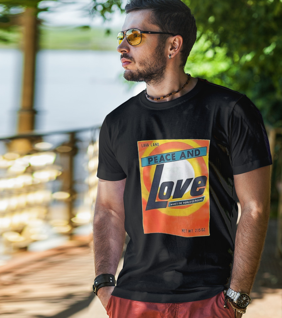 Peace And Love Makes The World Go Round Lava Land Retro Style 2.15 Oz T-Shirt