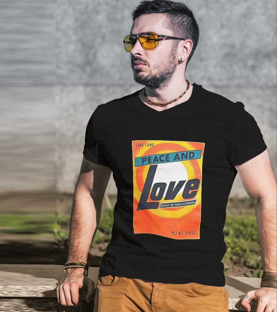 Peace And Love Makes The World Go Round Lava Land Retro Style 2.15 Oz T-Shirt