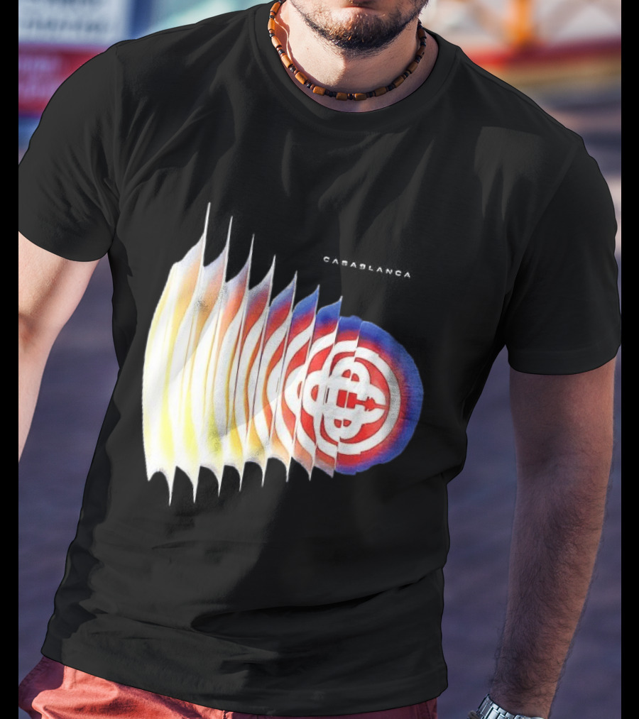 Casablanca Shockwave Optical Illusion Pattern With Red Blue Yellow Layers T-Shirt