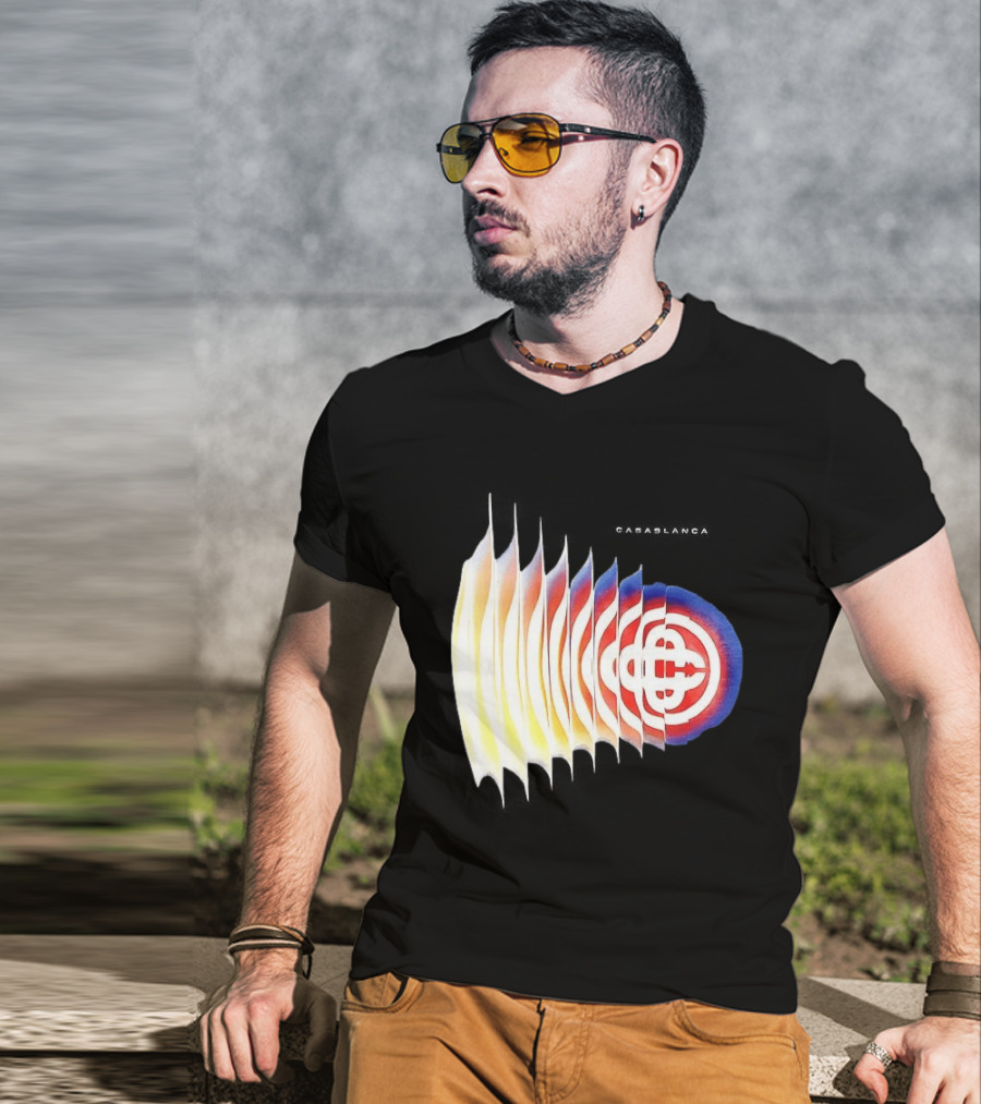 Casablanca Shockwave Optical Illusion Pattern With Red Blue Yellow Layers T-Shirt