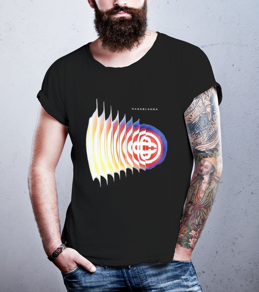 Casablanca Shockwave Optical Illusion Pattern With Red Blue Yellow Layers T-Shirt