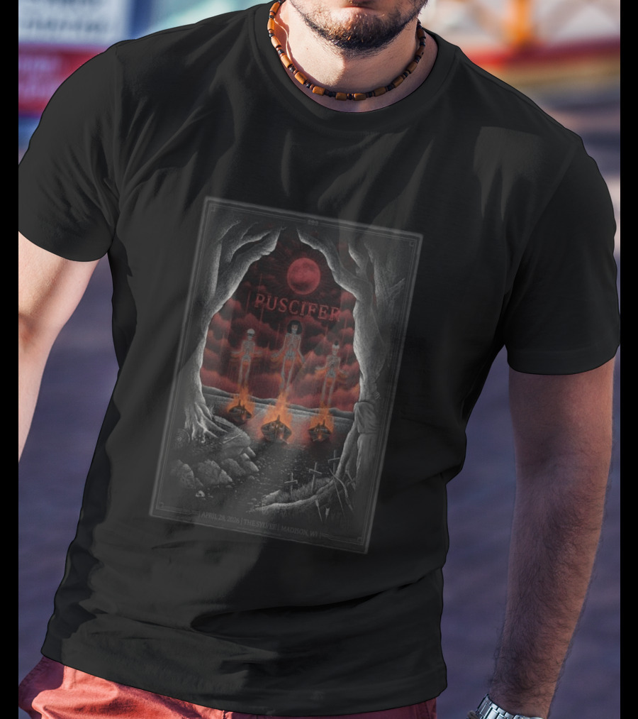 Puscifer April 28 2026 The Sylvee Madison WI Skeleton Red Moon T-Shirt