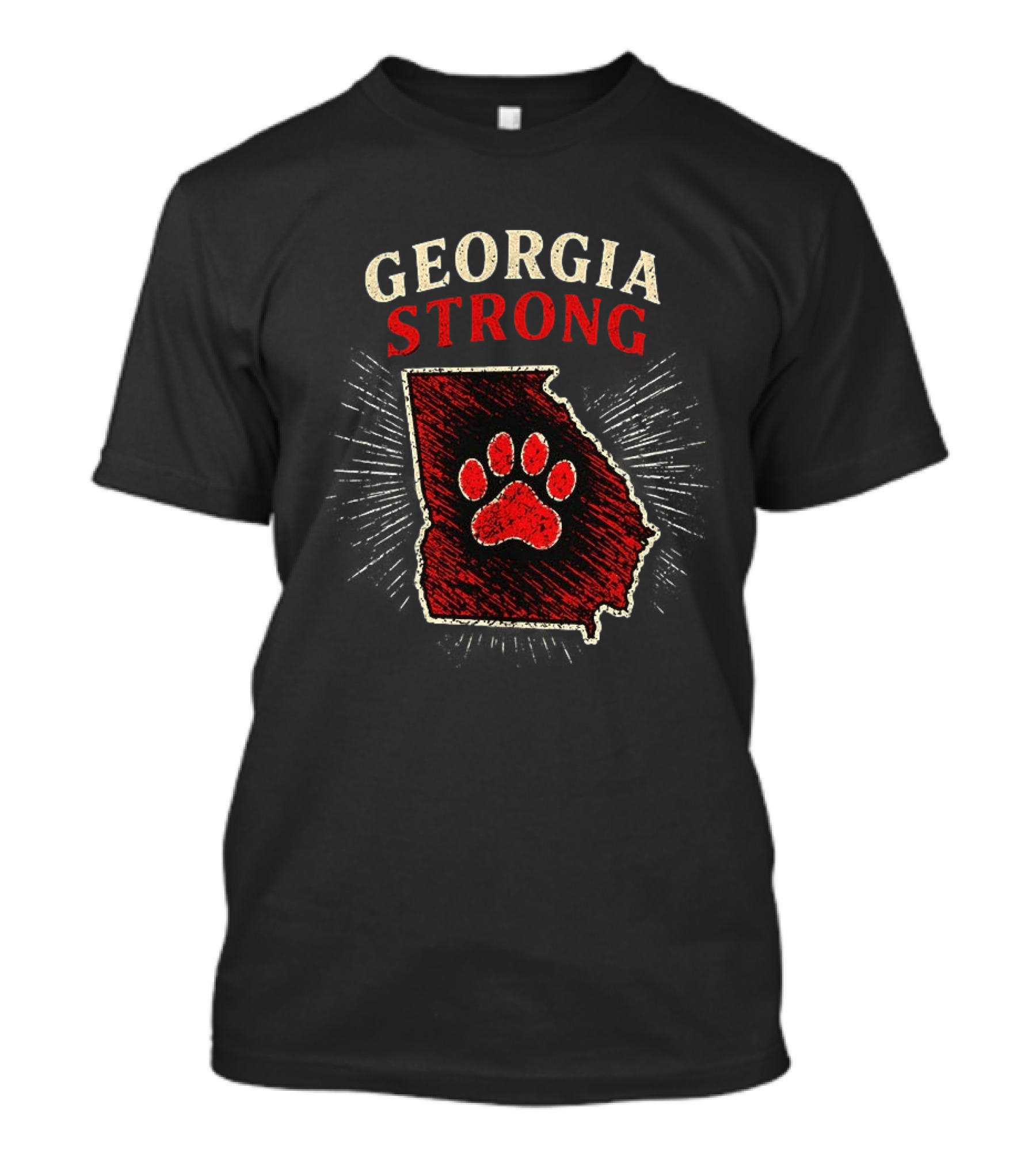 Georgia Strong Map Red Paw Print Inside State Shape T-Shirt