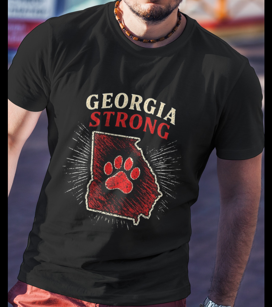 Georgia Strong Map Red Paw Print Inside State Shape T-Shirt