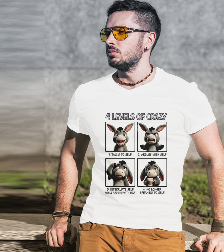 4 Levels Of Crazy Donkey Expressions Coffee Mood T-Shirt