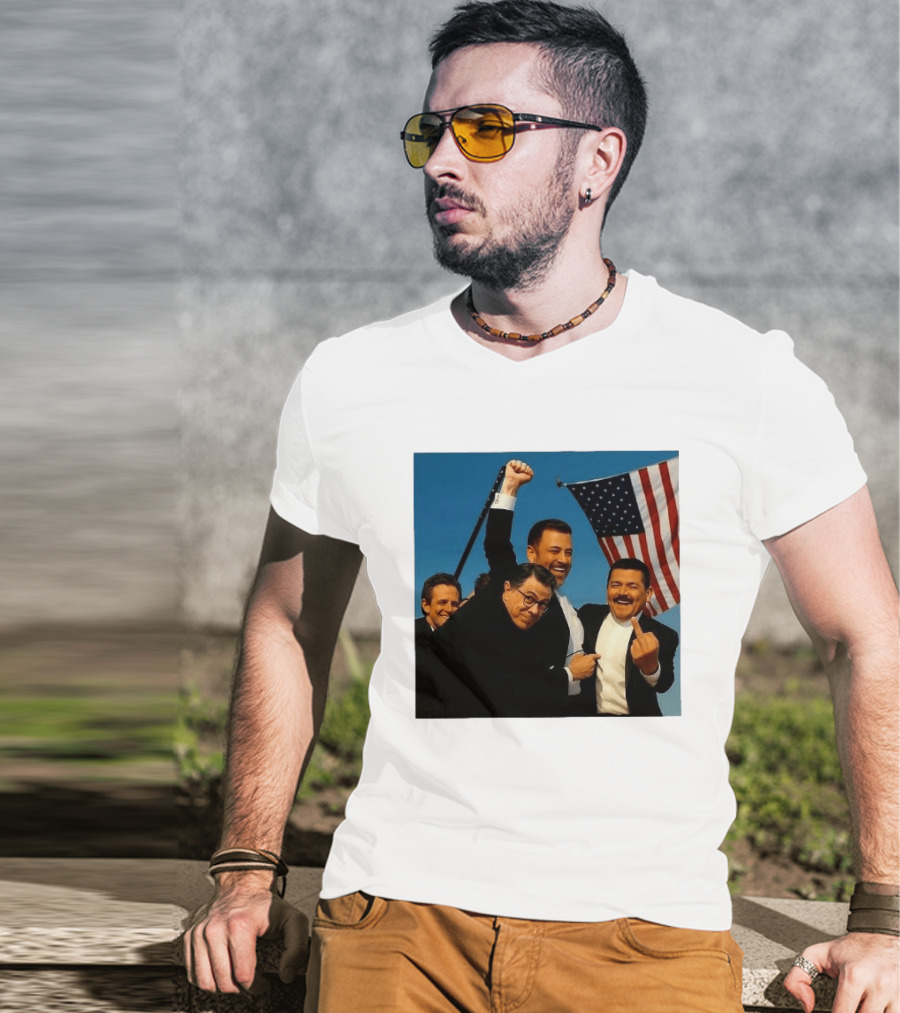 Jimmy Kimmel Stephen Colbert Seth Meyers American Flag Comedy Showdown T-Shirt