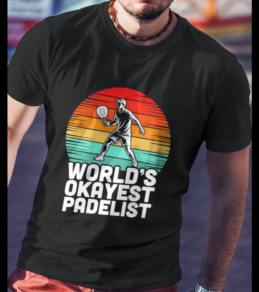 World's Okayest Padelist Retro Sunset Paddle Player T-Shirt