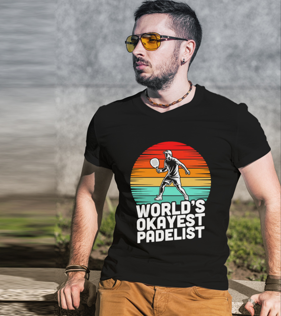World's Okayest Padelist Retro Sunset Paddle Player T-Shirt