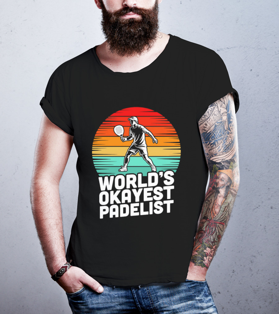 World's Okayest Padelist Retro Sunset Paddle Player T-Shirt