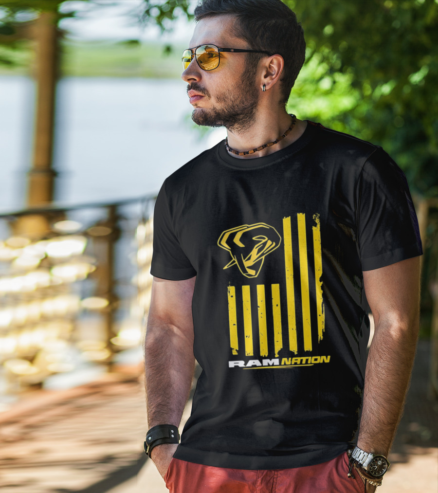 Ram Nation USA Flag Yellow Ram Head Stripes T-Shirt