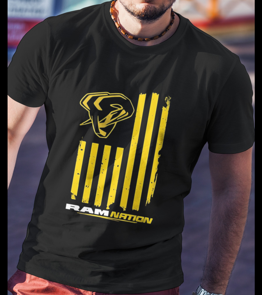 Ram Nation USA Flag Yellow Ram Head Stripes T-Shirt