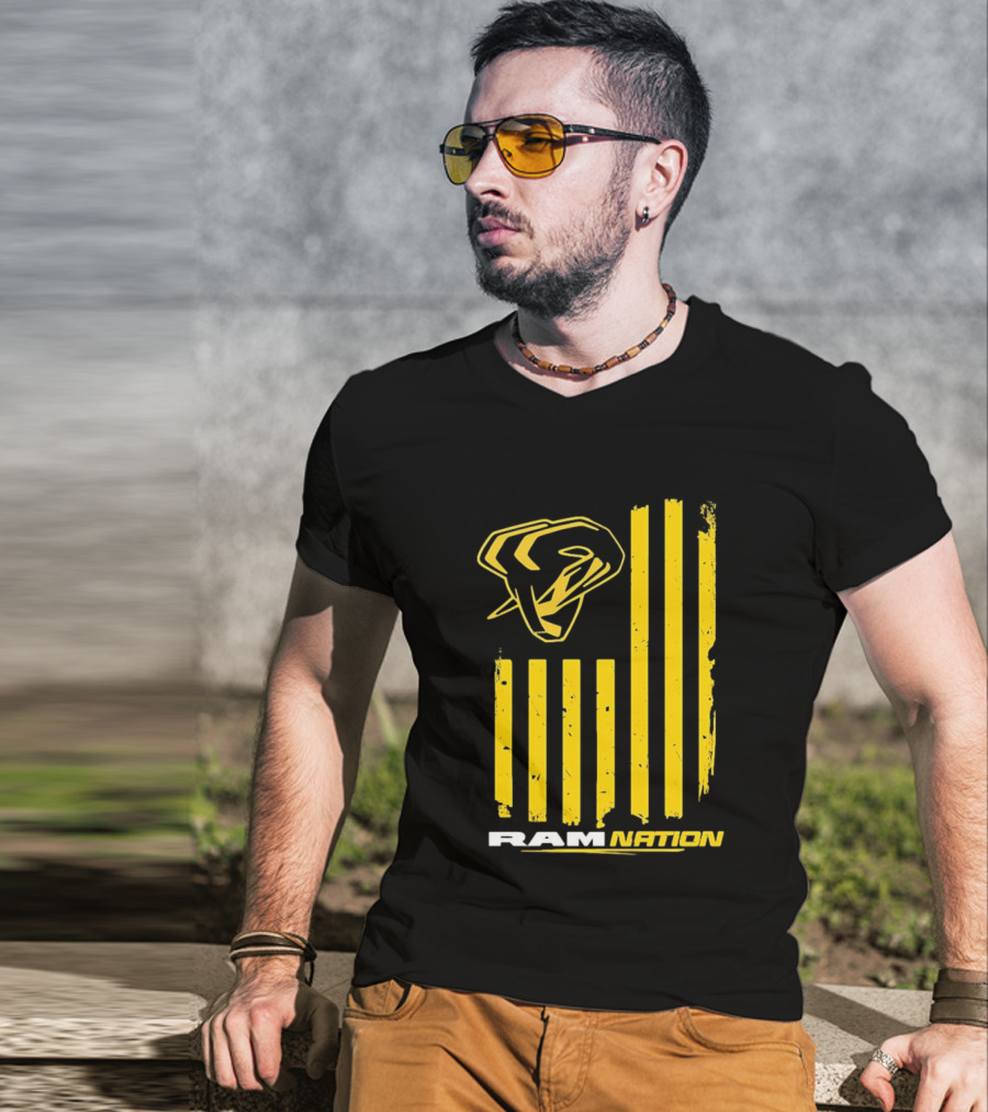 Ram Nation USA Flag Yellow Ram Head Stripes T-Shirt