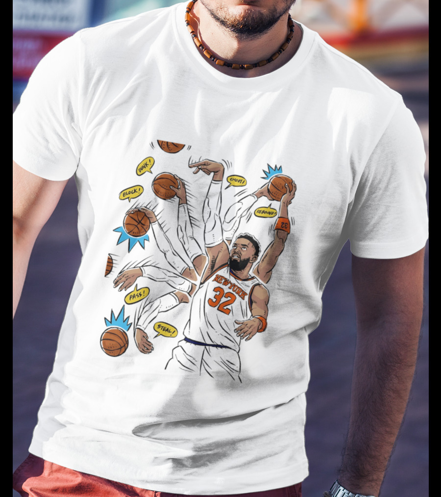 New York Basketball Knicks Dunk Shoot Rebound Pass Steal Block Black Player 32 T-Shirt