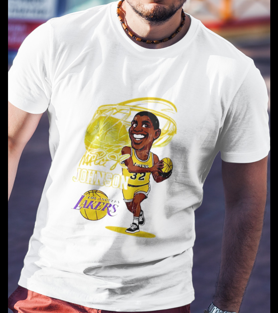 Magic Johnson 32 Los Angeles Lakers Basketball Caricature T-Shirt